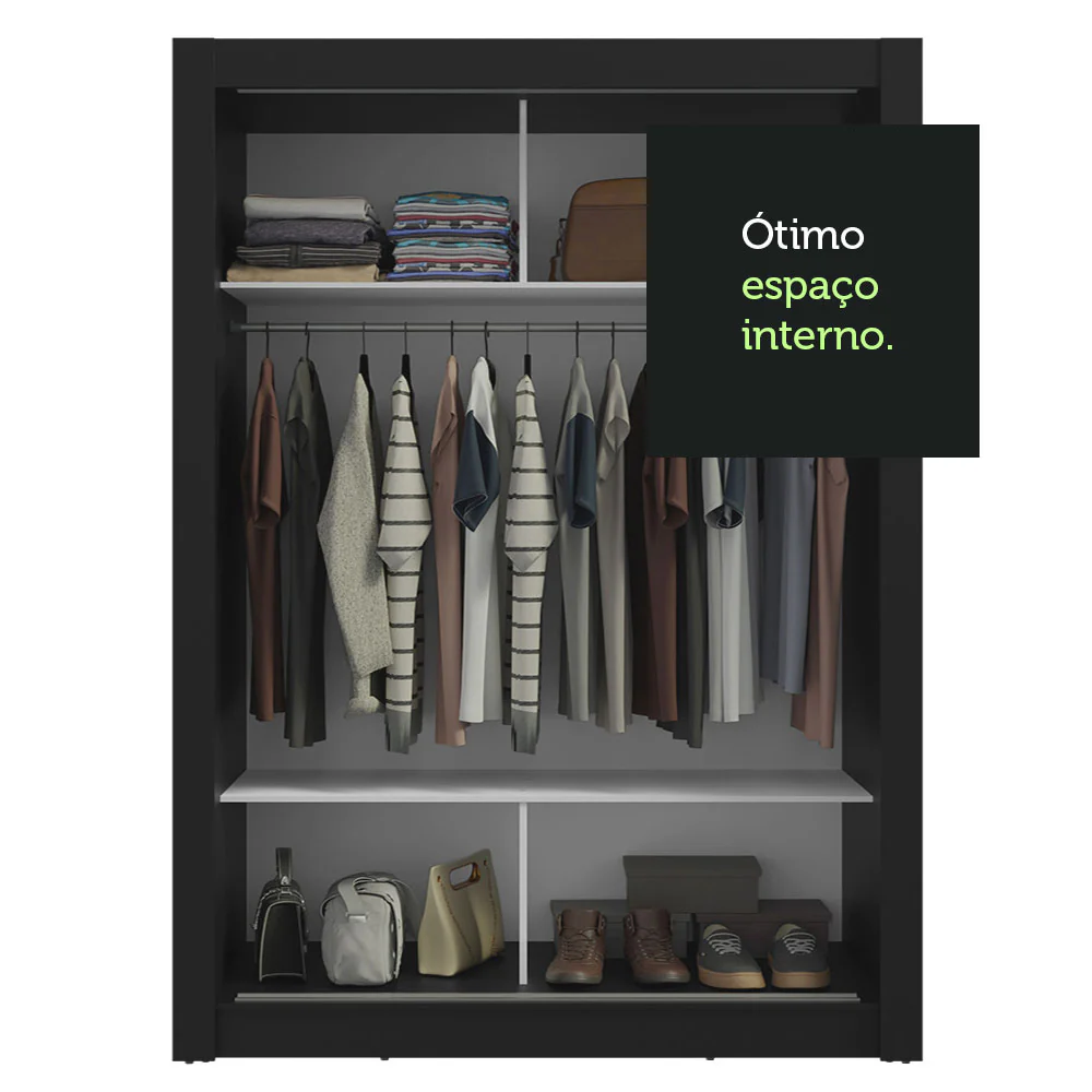 Guarda-Roupa Solteiro 2 Portas de Correr com Espelho Preto Milano Madesa - Image 8