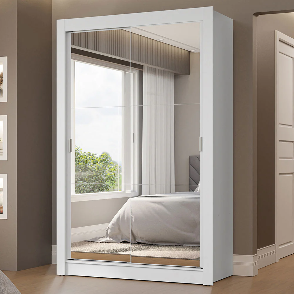 Guarda-Roupa Solteiro 2 Portas de Correr com Espelhos 2 Gavetas Branco Vivare Madesa