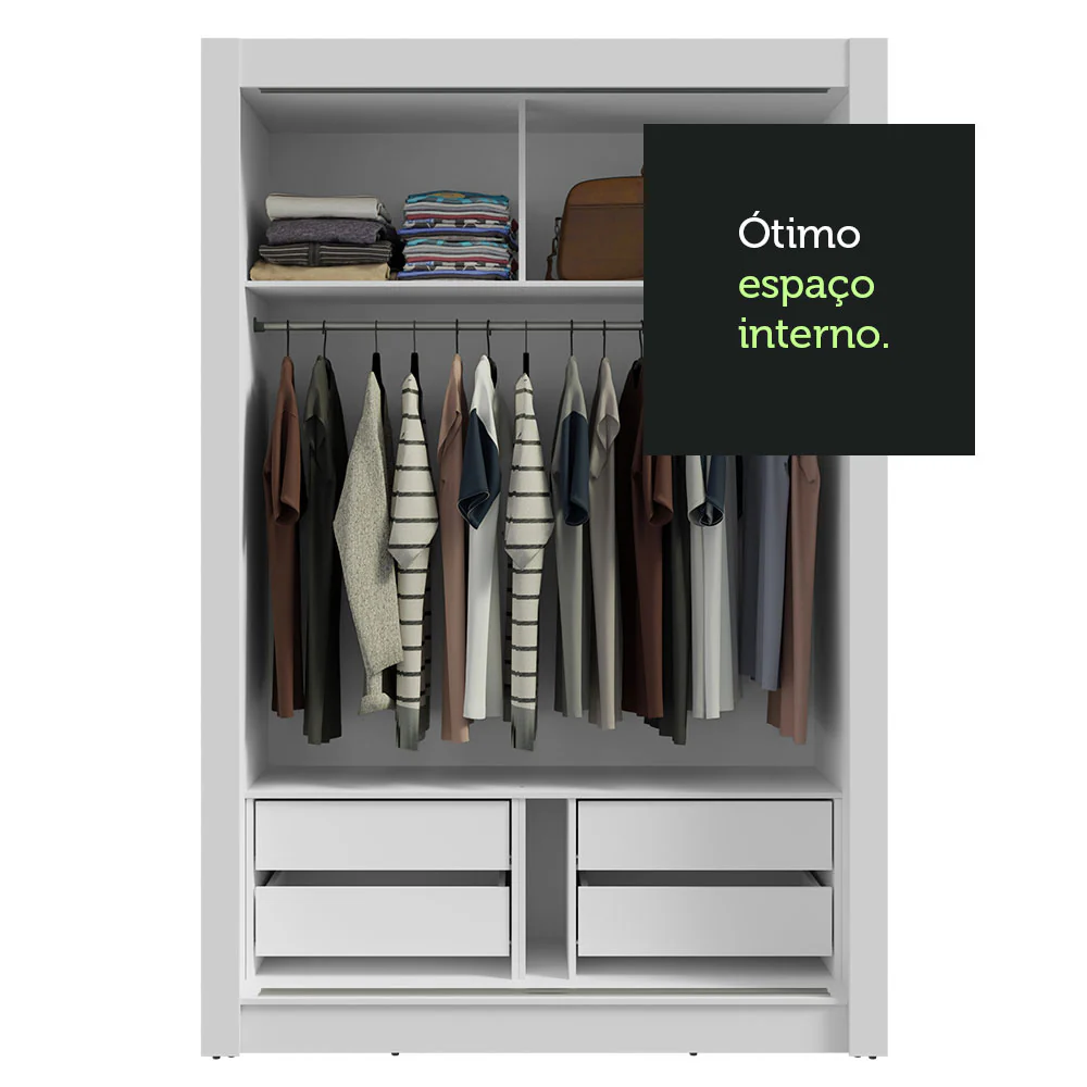 Guarda-Roupa Solteiro 2 Portas de Correr com Espelhos 4 Gavetas Branco Vivare Plus Madesa - Image 8