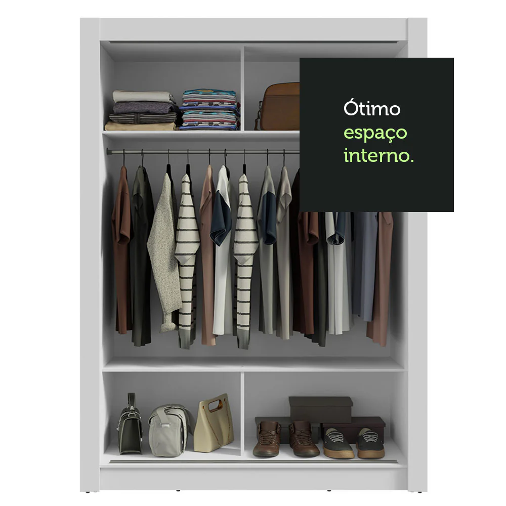 Guarda-Roupa Solteiro 2 Portas de Correr com Espelhos Branco Milano Madesa - Image 8