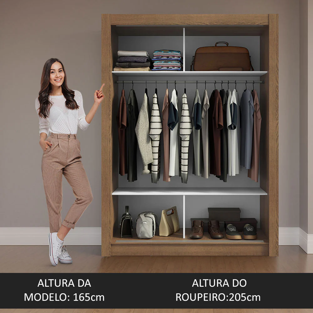Guarda-Roupa Solteiro 2 Portas de Correr Rustic/Branco Milano Madesa - Image 5