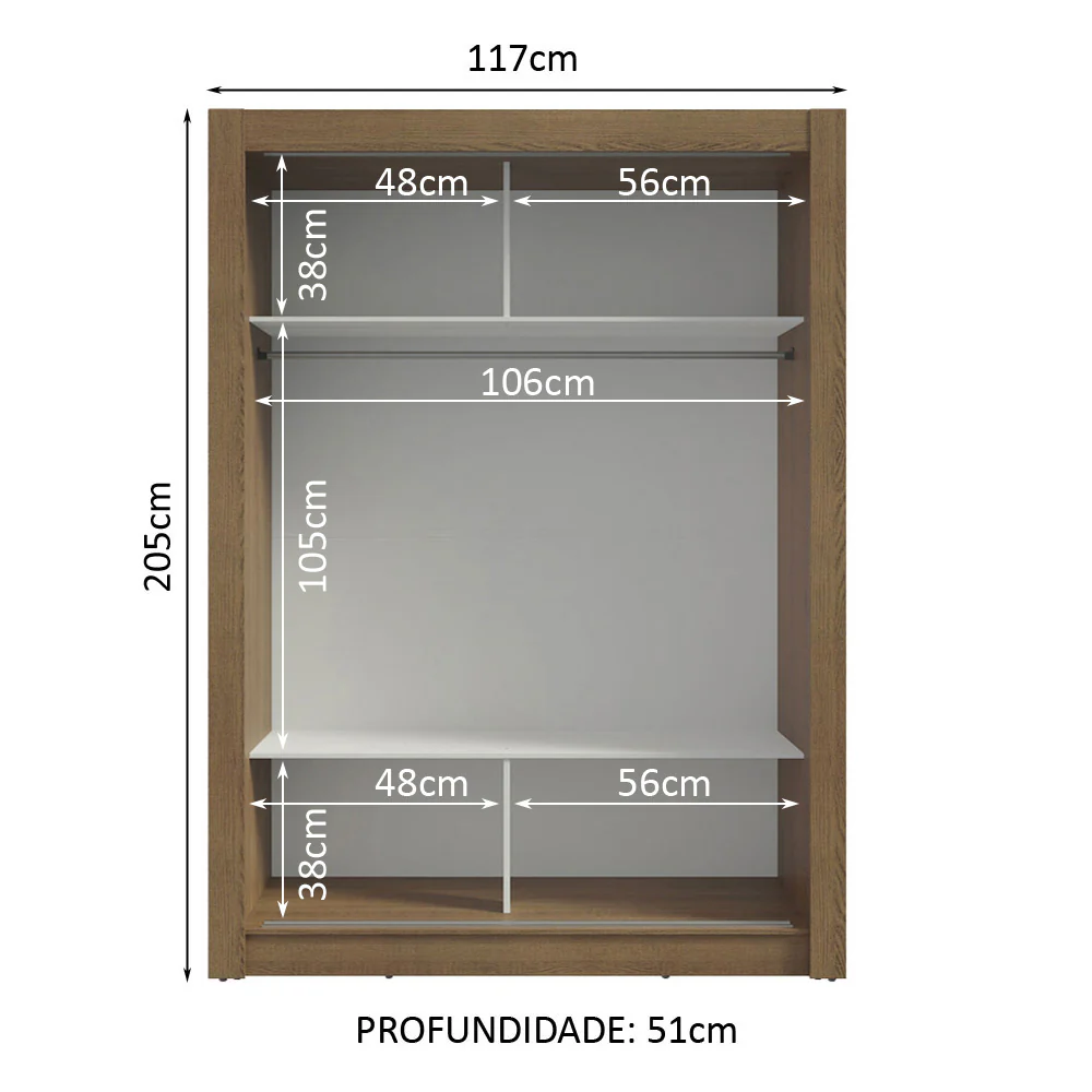 Guarda-Roupa Solteiro 2 Portas de Correr Rustic/Cinza Milano Madesa - Image 4
