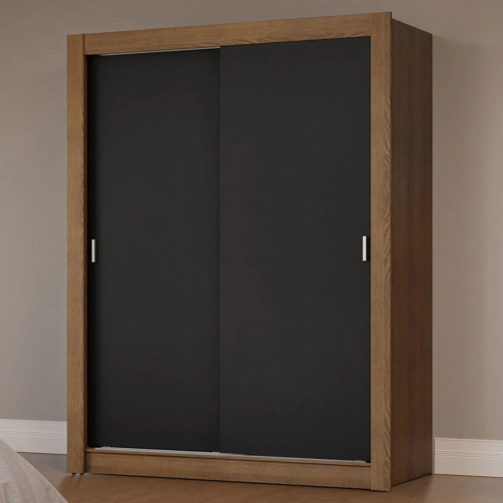 Guarda-Roupa Solteiro 2 Portas de Correr Rustic/Preto Milano Madesa