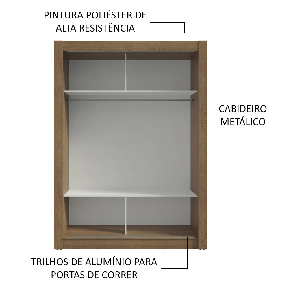 Guarda-Roupa Solteiro 2 Portas de Correr Rustic/Preto Milano Madesa - Image 6
