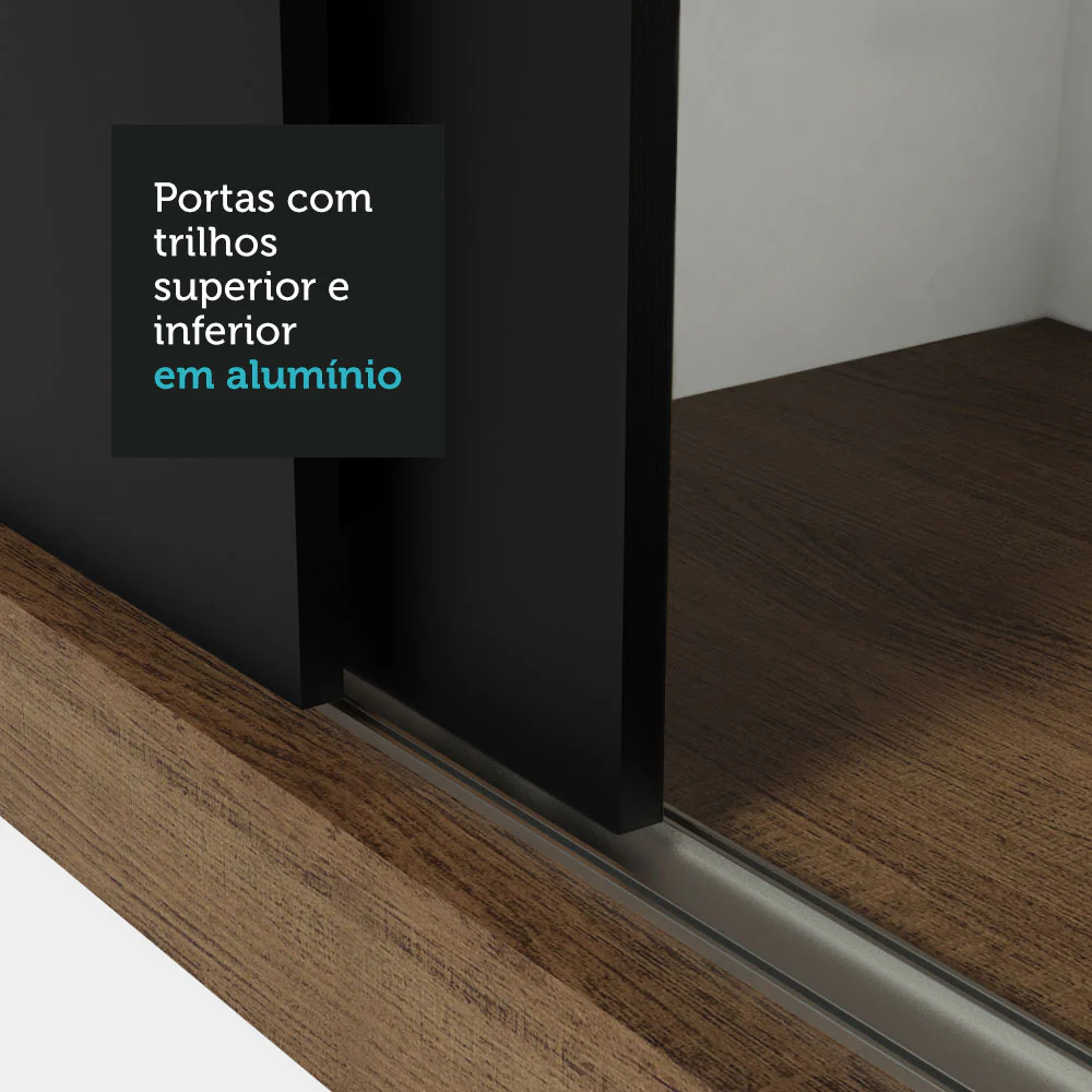 Guarda-Roupa Solteiro 2 Portas de Correr Rustic/Preto Milano Madesa - Image 9
