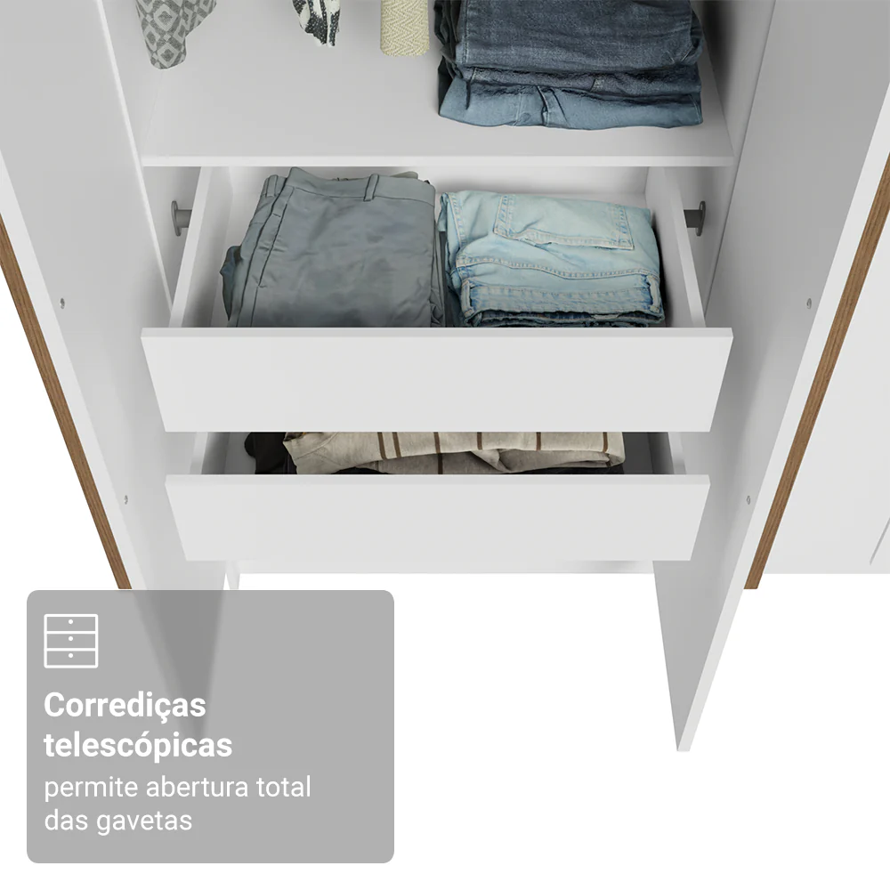 Guarda-Roupa Solteiro 4 Portas Batentes Branco/Branco/Rustic Venus Madesa - Image 7