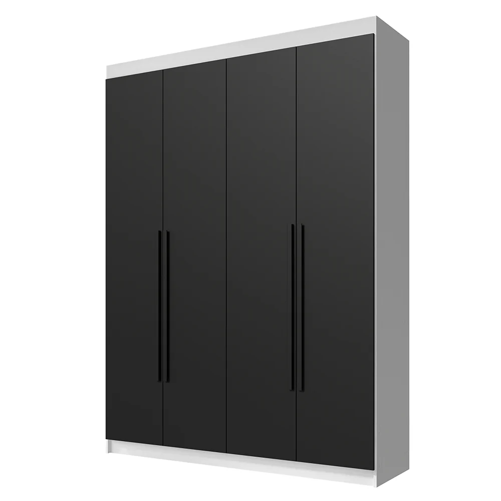 Guarda-Roupa Solteiro 4 Portas Batentes Branco/Preto/Preto Venus Madesa - Image 2