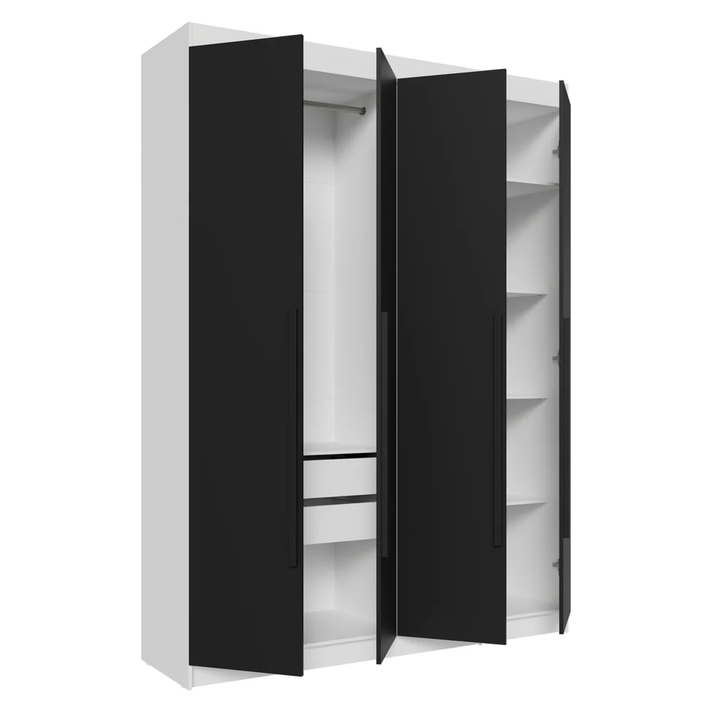 Guarda-Roupa Solteiro 4 Portas Batentes Branco/Preto/Preto Venus Madesa - Image 9