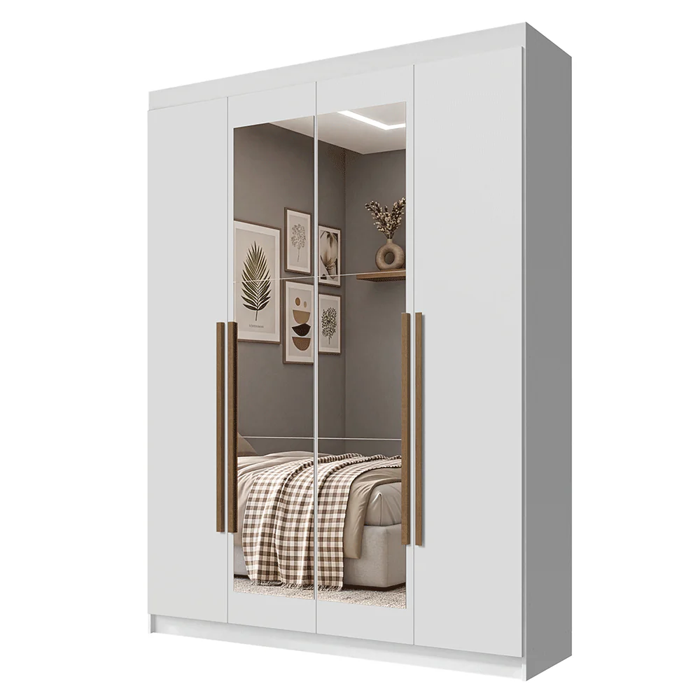 Guarda-Roupa Solteiro 4 Portas Batentes com Espelho Branco/Branco/Rustic Venus Madesa - Image 2
