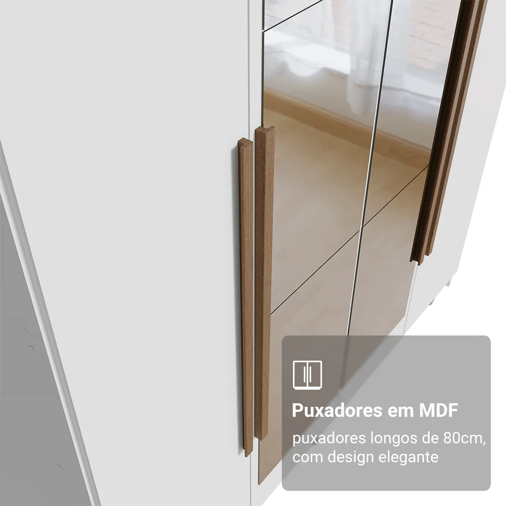 Guarda-Roupa Solteiro 4 Portas Batentes com Espelho Branco/Branco/Rustic Venus Madesa - Image 6