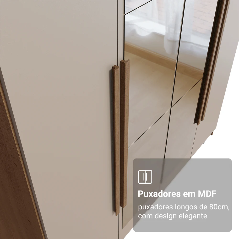 Guarda-Roupa Solteiro 4 Portas Batentes com Espelho Rustic/Crema/Rustic Venus Madesa - Image 6
