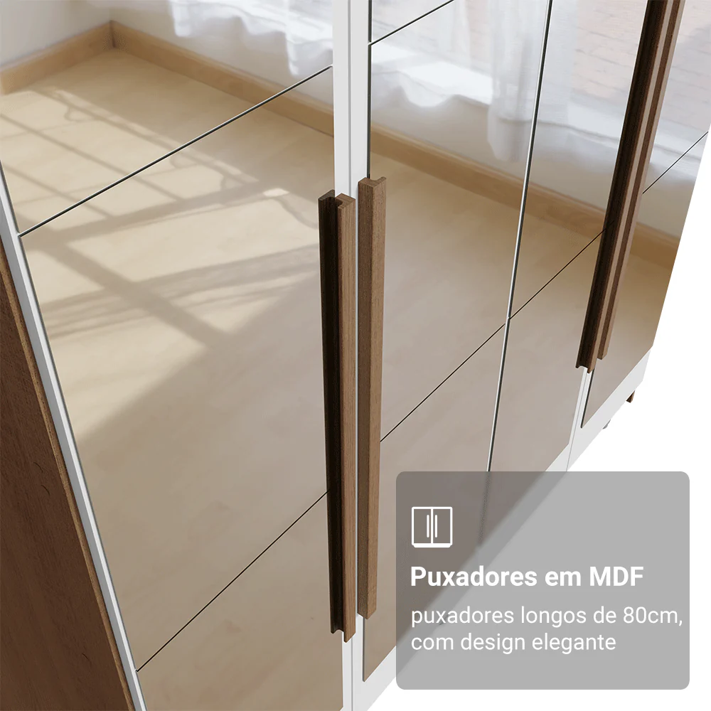 Guarda-Roupa Solteiro 4 Portas Batentes com Espelhos Rustic/Branco/Rustic Venus Madesa - Image 6