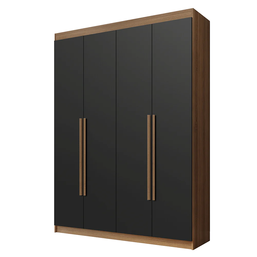 Guarda-Roupa Solteiro 4 Portas Batentes Rustic/Preto/Rustic Venus Madesa - Image 2