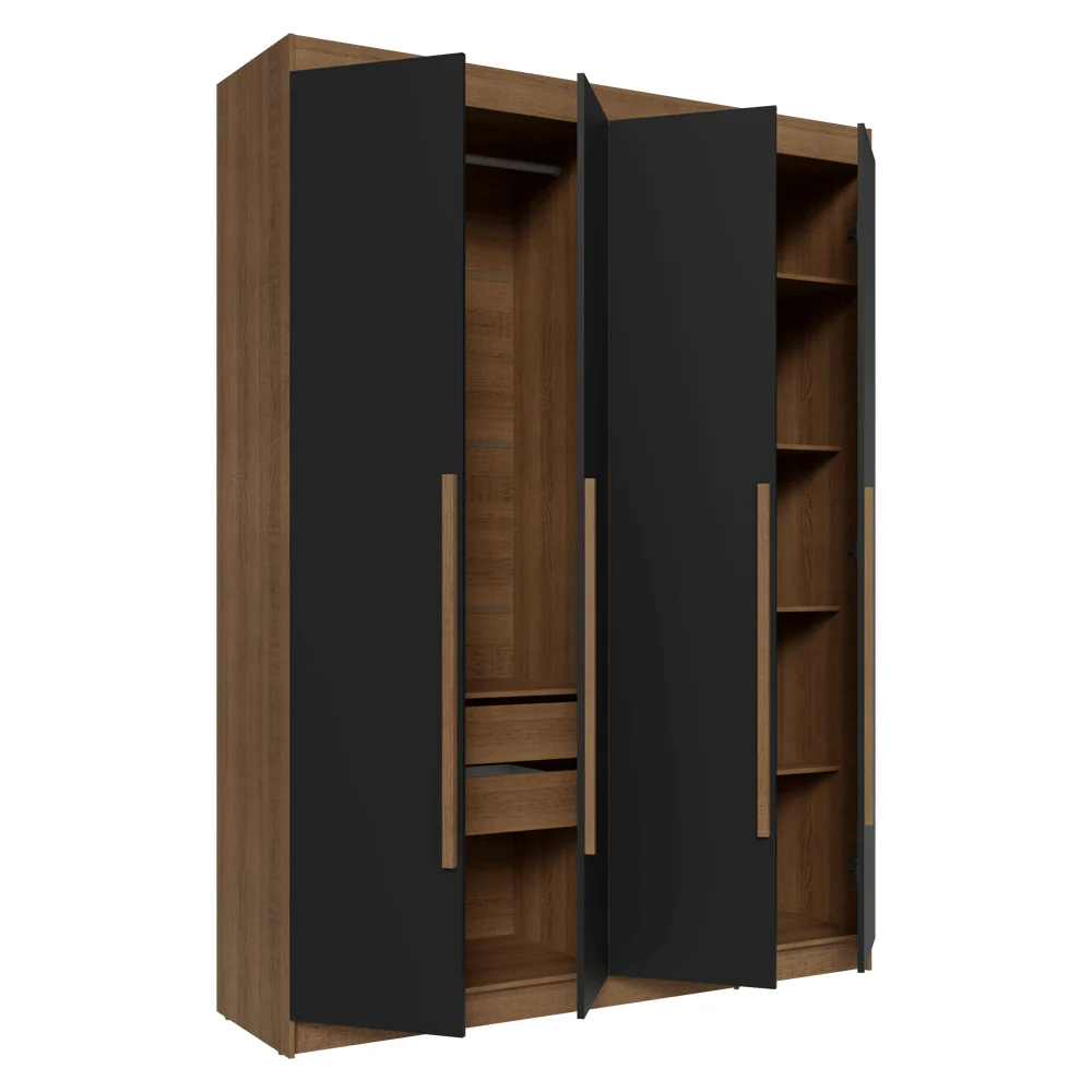 Guarda-Roupa Solteiro 4 Portas Batentes Rustic/Preto/Rustic Venus Madesa - Image 9