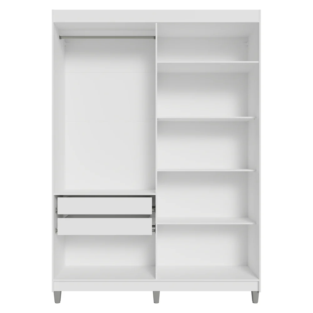 Guarda-Roupa Solteiro com Pés 4 Portas Batentes Branco/Branco/Preto Venus Madesa - Image 10