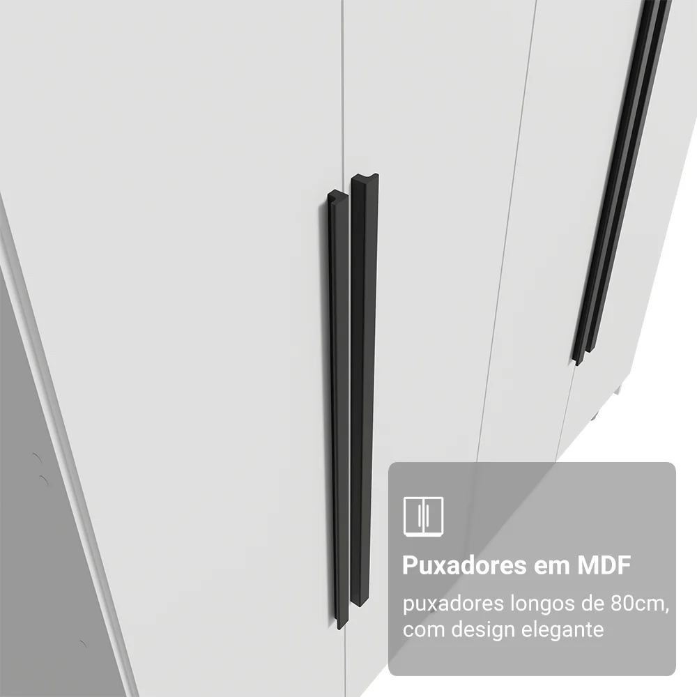 Guarda-Roupa Solteiro com Pés 4 Portas Batentes Branco/Branco/Preto Venus Madesa - Image 6