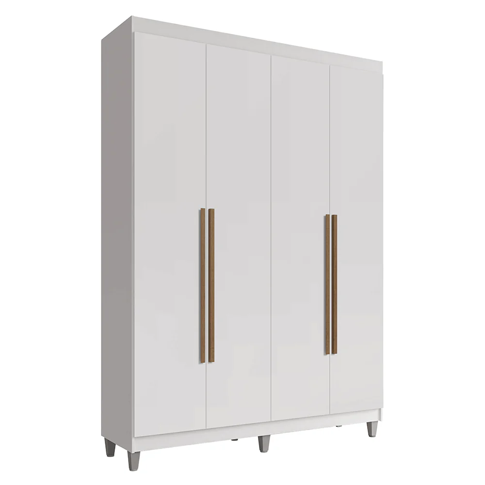 Guarda-Roupa Solteiro com Pés 4 Portas Batentes Branco/Branco/Rustic Venus Madesa - Image 2