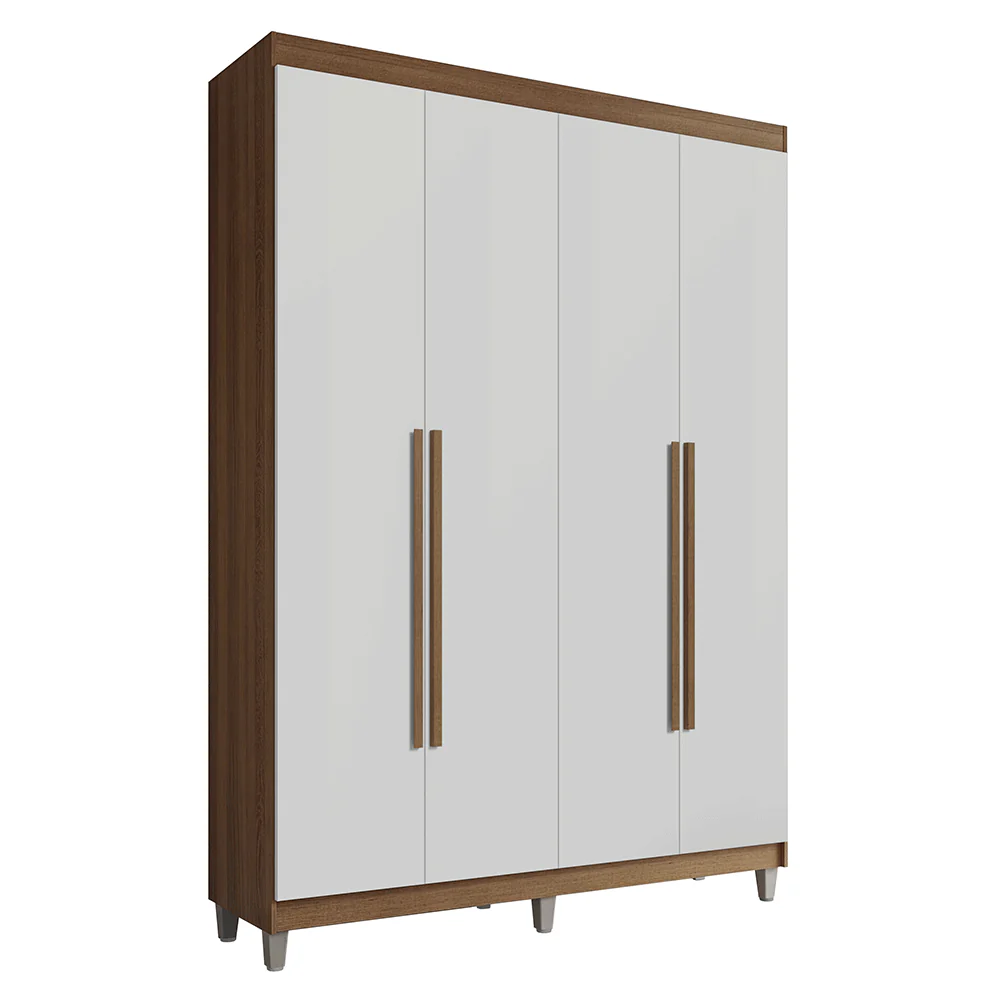 Guarda-Roupa Solteiro com Pés 4 Portas Batentes Rustic/Branco/Rustic Venus Madesa - Image 2