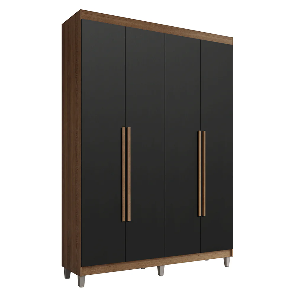 Guarda-Roupa Solteiro com Pés 4 Portas Batentes Rustic/Preto/Rustic Venus Madesa - Image 2