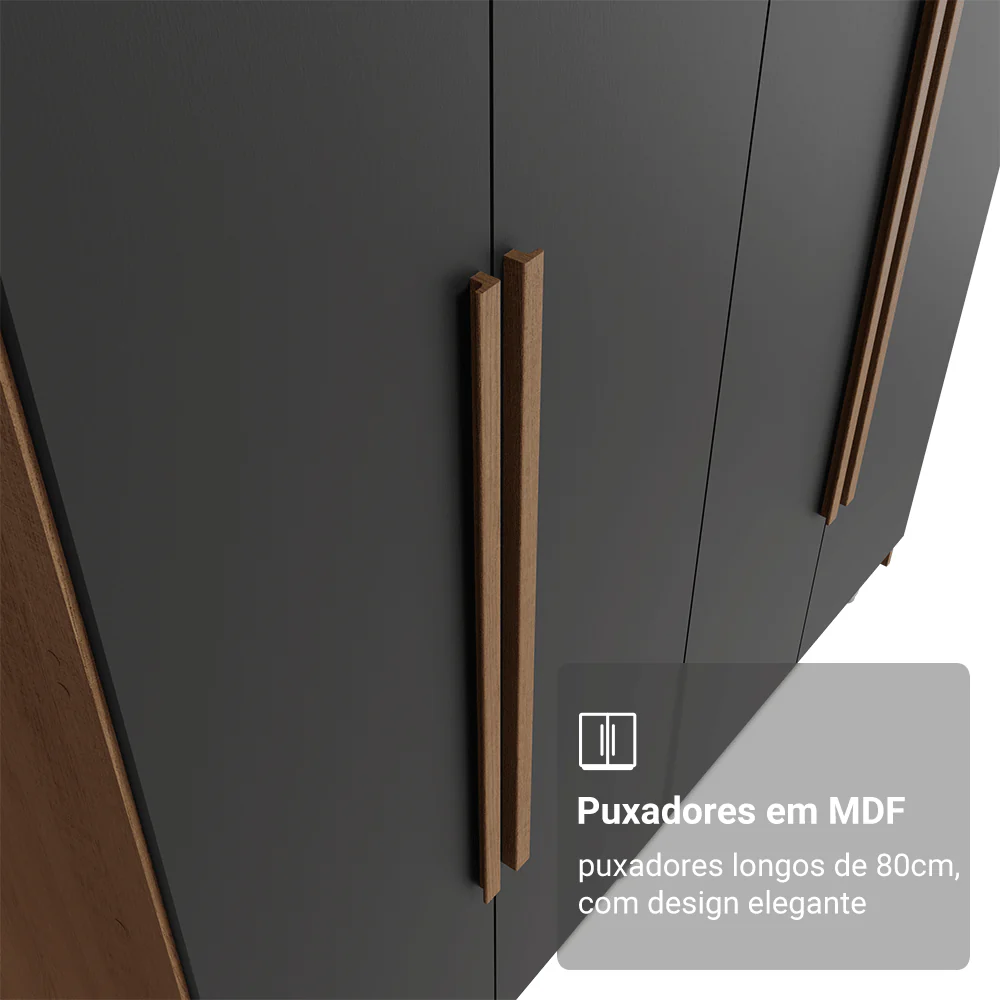 Guarda-Roupa Solteiro com Pés 4 Portas Batentes Rustic/Preto/Rustic Venus Madesa - Image 6