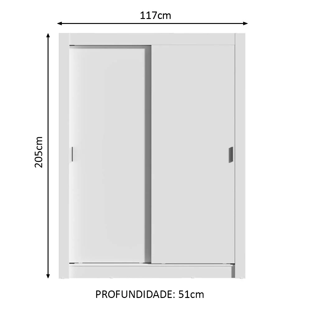 Guarda-Roupa Solteiro Madesa Dallas 2 Portas de Correr 2 Gavetas Branco - Image 3