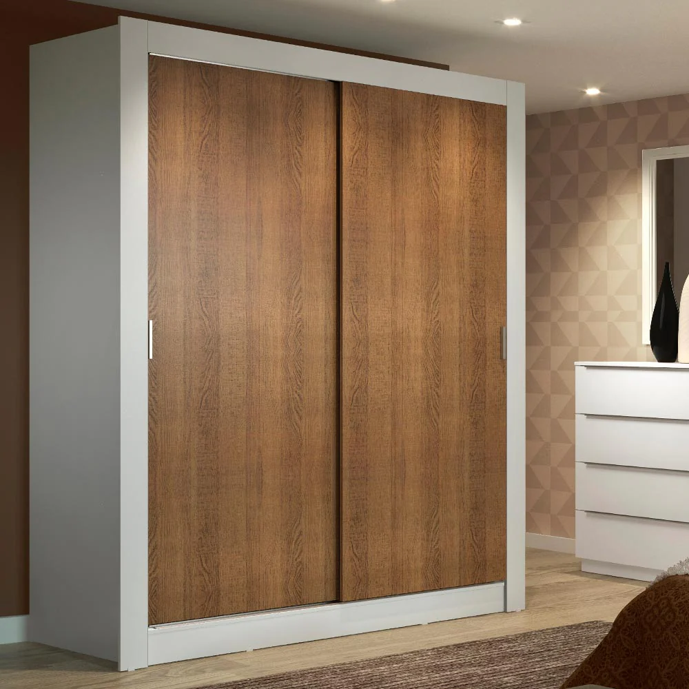 Guarda-Roupa Solteiro Madesa Dallas 2 Portas de Correr 2 Gavetas Branco/Rustic