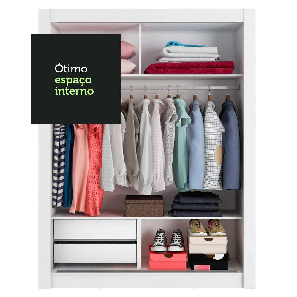Guarda-Roupa Solteiro Madesa Dallas 2 Portas de Correr 2 Gavetas Branco/Rustic - Image 8