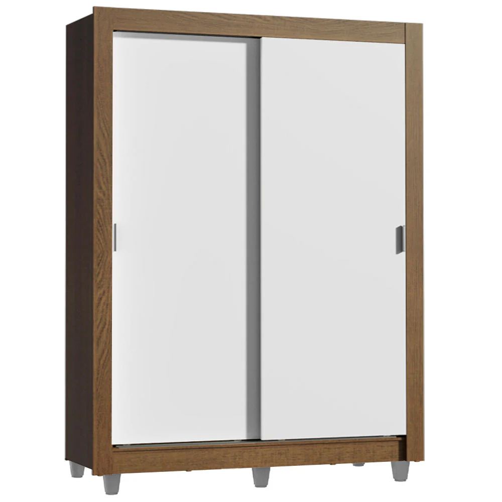 Guarda-Roupa Solteiro Madesa Dallas 2 Portas de Correr 2 Gavetas com Pés Rustic/Branco