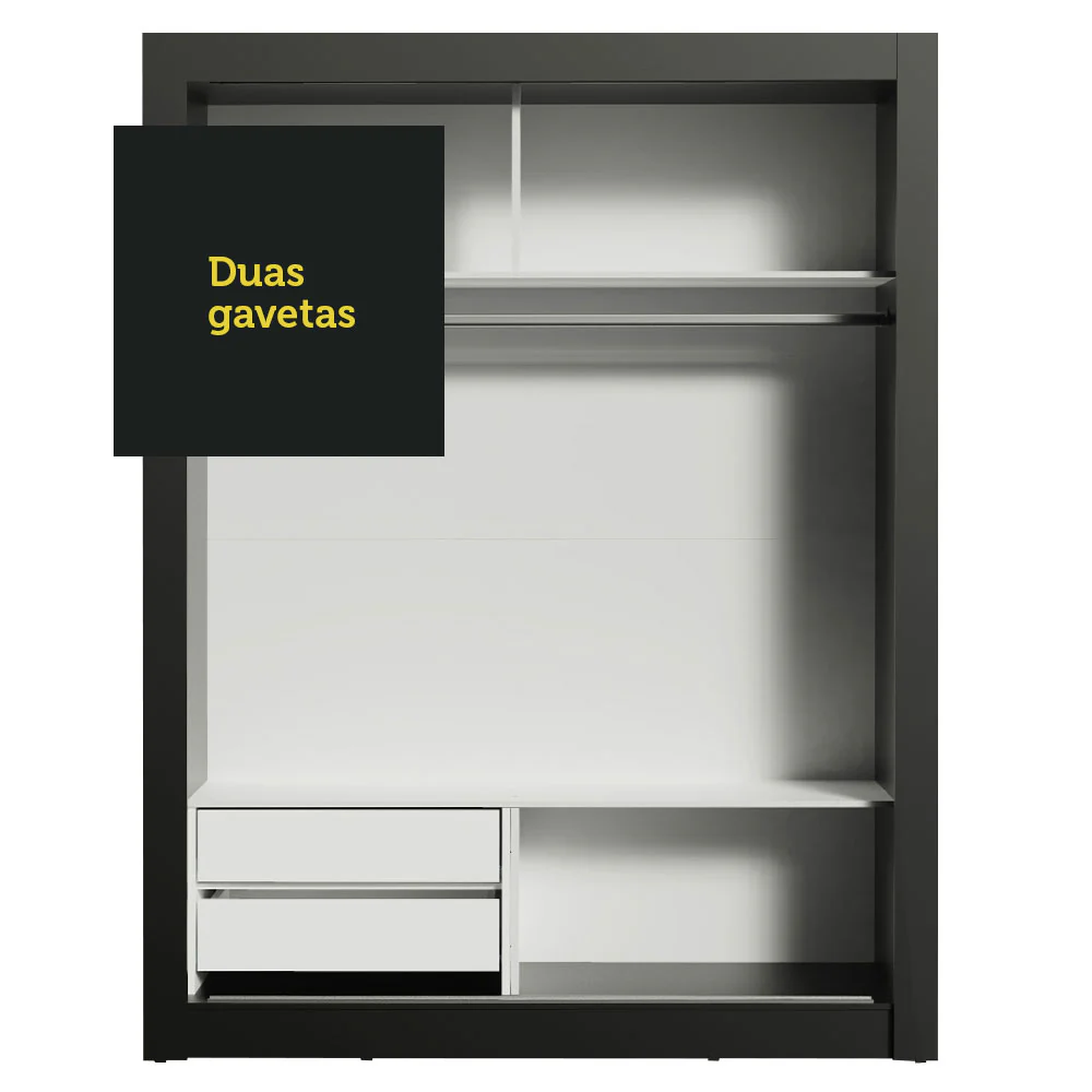 Guarda-Roupa Solteiro Madesa Dallas 2 Portas de Correr 2 Gavetas Preto/Rustic - Image 8