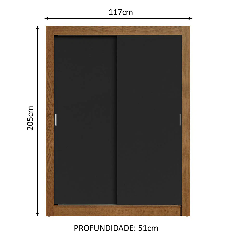 Guarda-Roupa Solteiro Madesa Dallas 2 Portas de Correr 2 Gavetas Rustic/Preto - Image 3