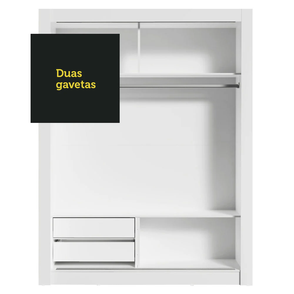 Guarda-Roupa Solteiro Madesa Dallas 2 Portas de Correr com Espelho 2 Gavetas Branco/Rustic - Image 9