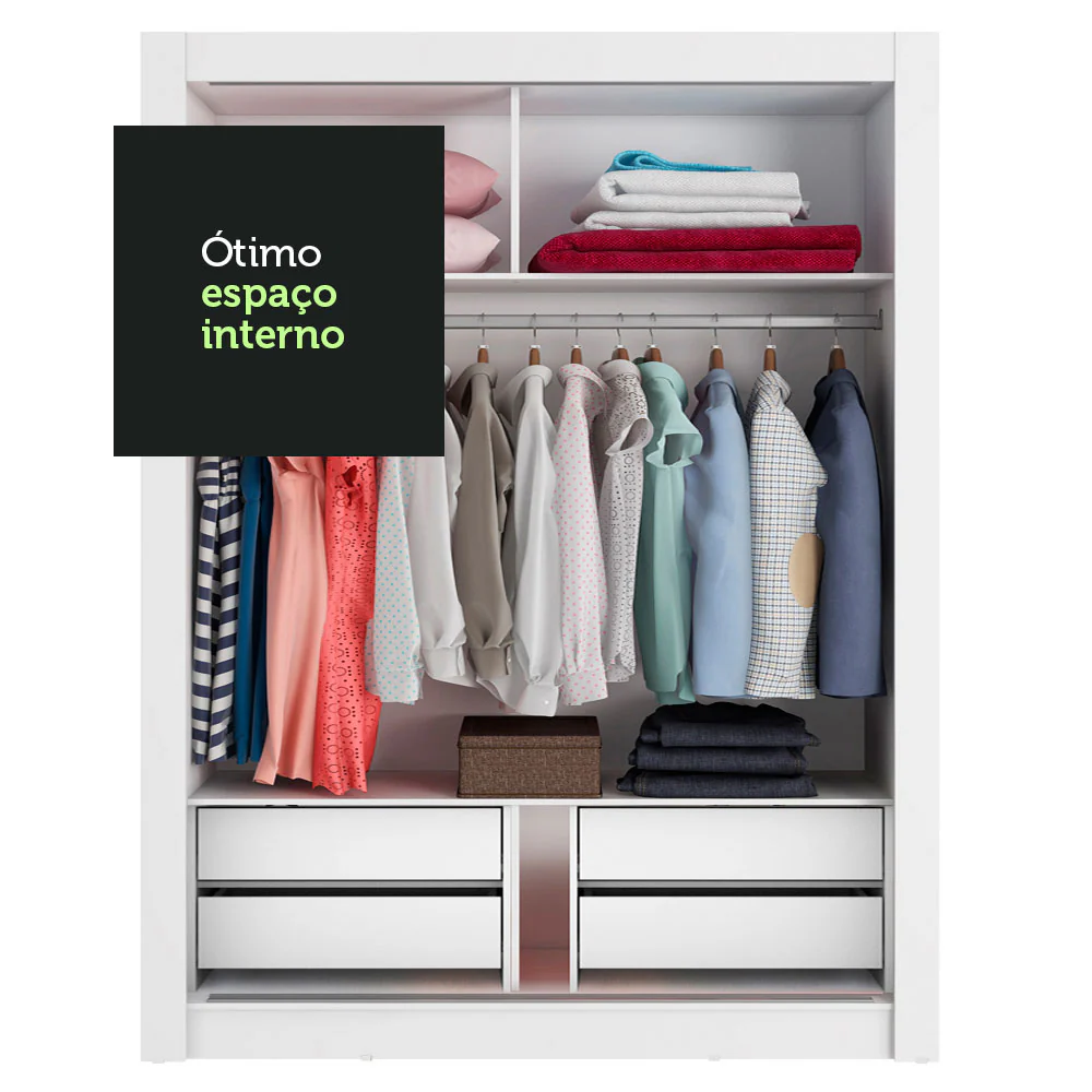 Guarda-Roupa Solteiro Madesa Dallas Plus 2 Portas de Correr 4 Gavetas Branco - Image 8