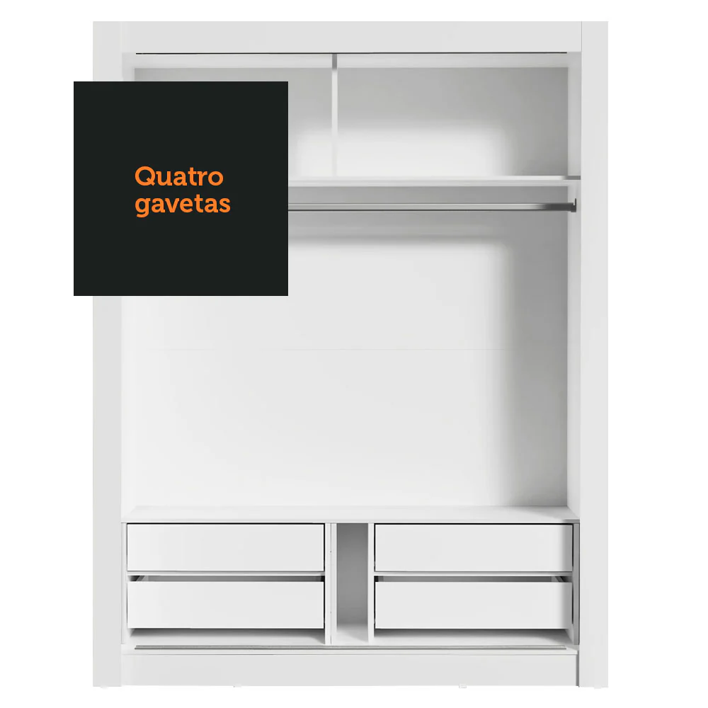Guarda-Roupa Solteiro Madesa Dallas Plus 2 Portas de Correr 4 Gavetas Branco/Preto - Image 9