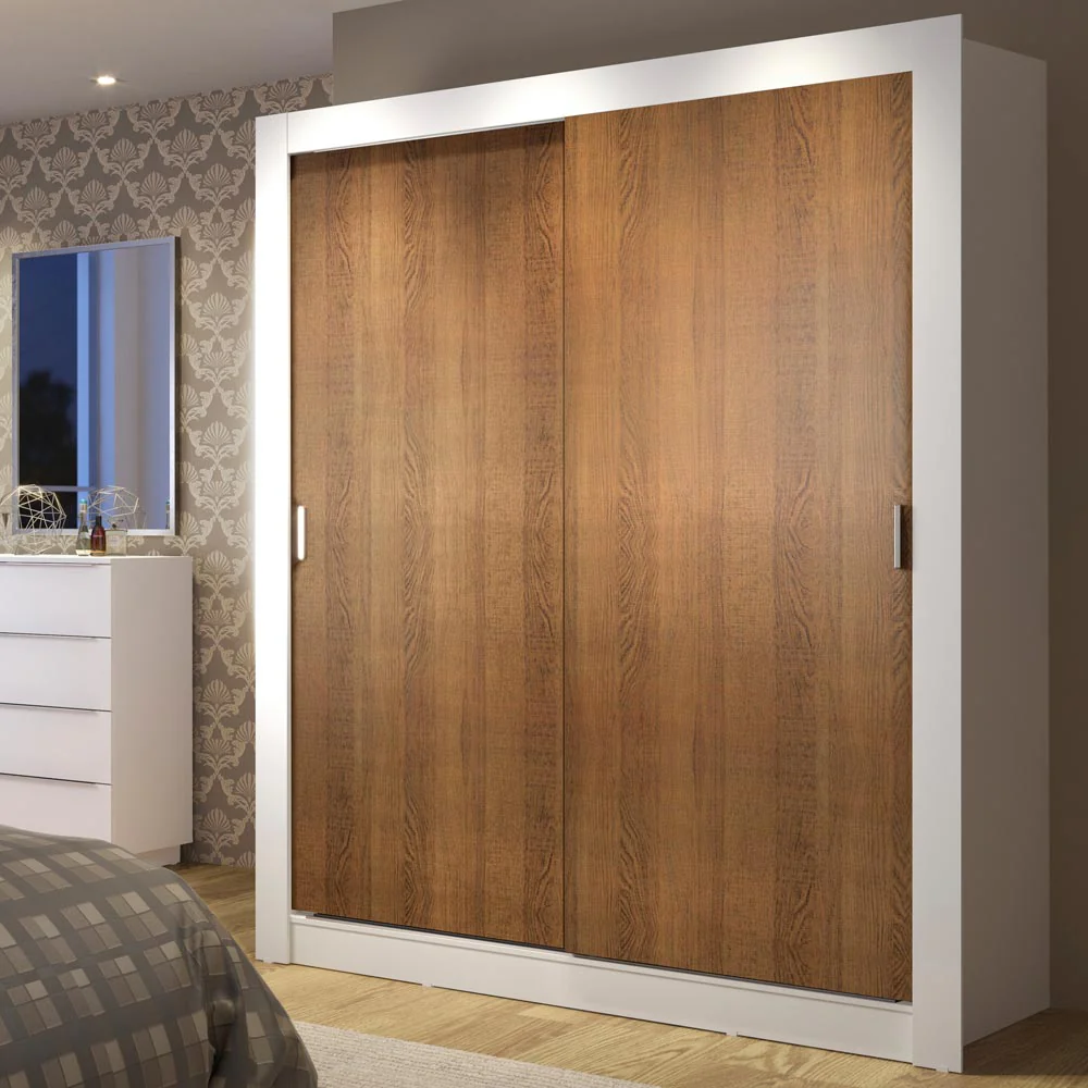Guarda-Roupa Solteiro Madesa Dallas Plus 2 Portas de Correr 4 Gavetas Branco/Rustic