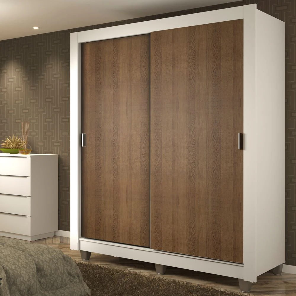 Guarda-Roupa Solteiro Madesa Dallas Plus 2 Portas de Correr 4 Gavetas com Pés Branco/Rustic