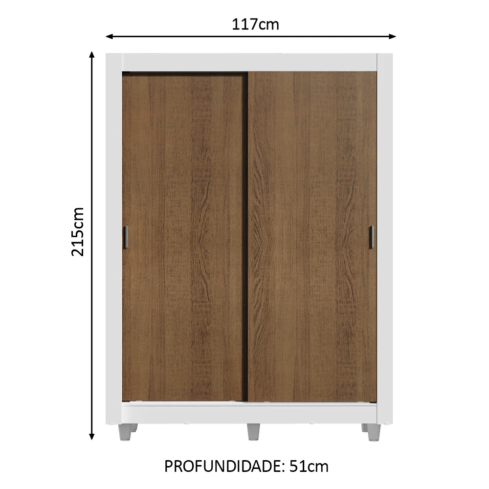 Guarda-Roupa Solteiro Madesa Dallas Plus 2 Portas de Correr 4 Gavetas com Pés Branco/Rustic - Image 3