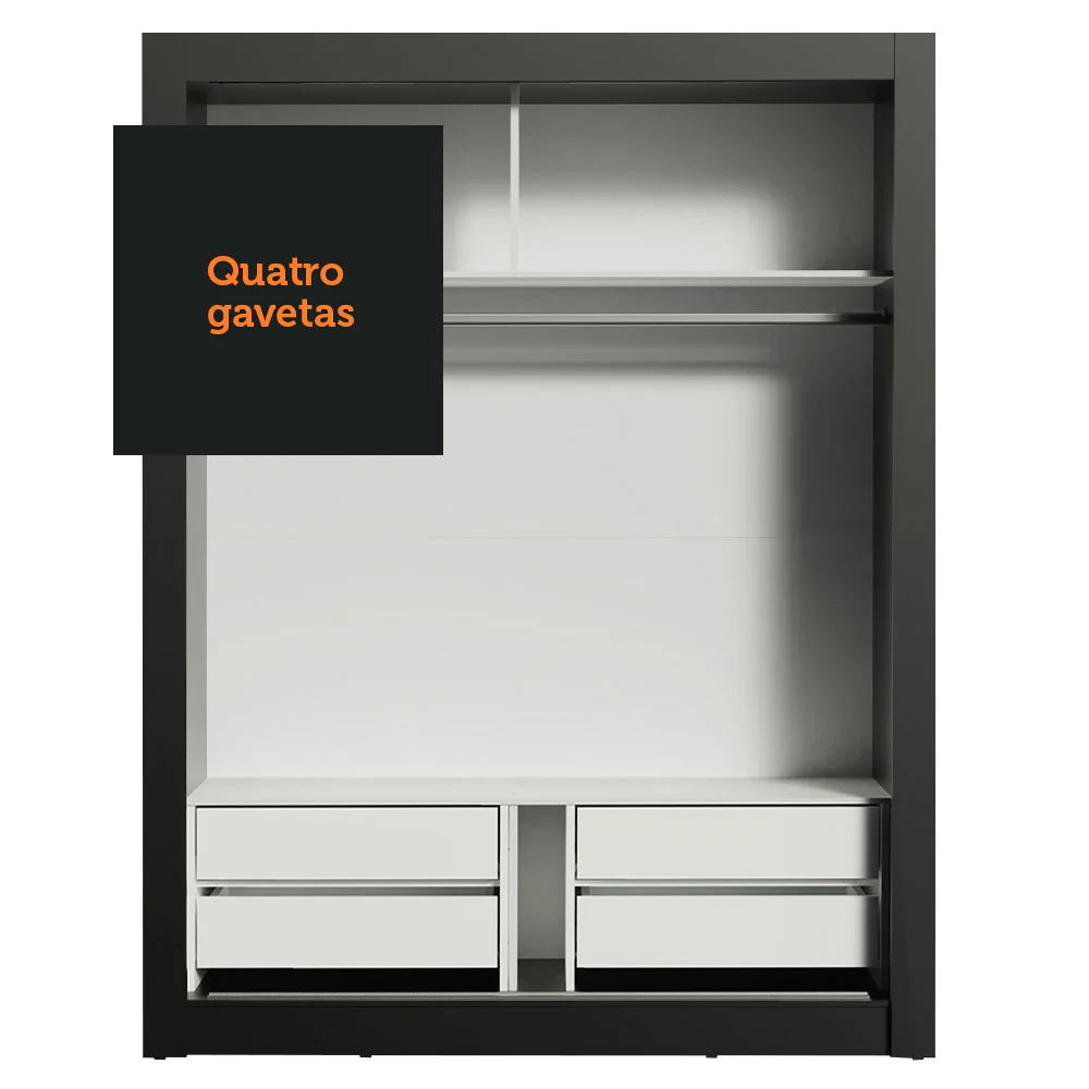 Guarda-Roupa Solteiro Madesa Dallas Plus 2 Portas de Correr 4 Gavetas Preto/Rustic - Image 8