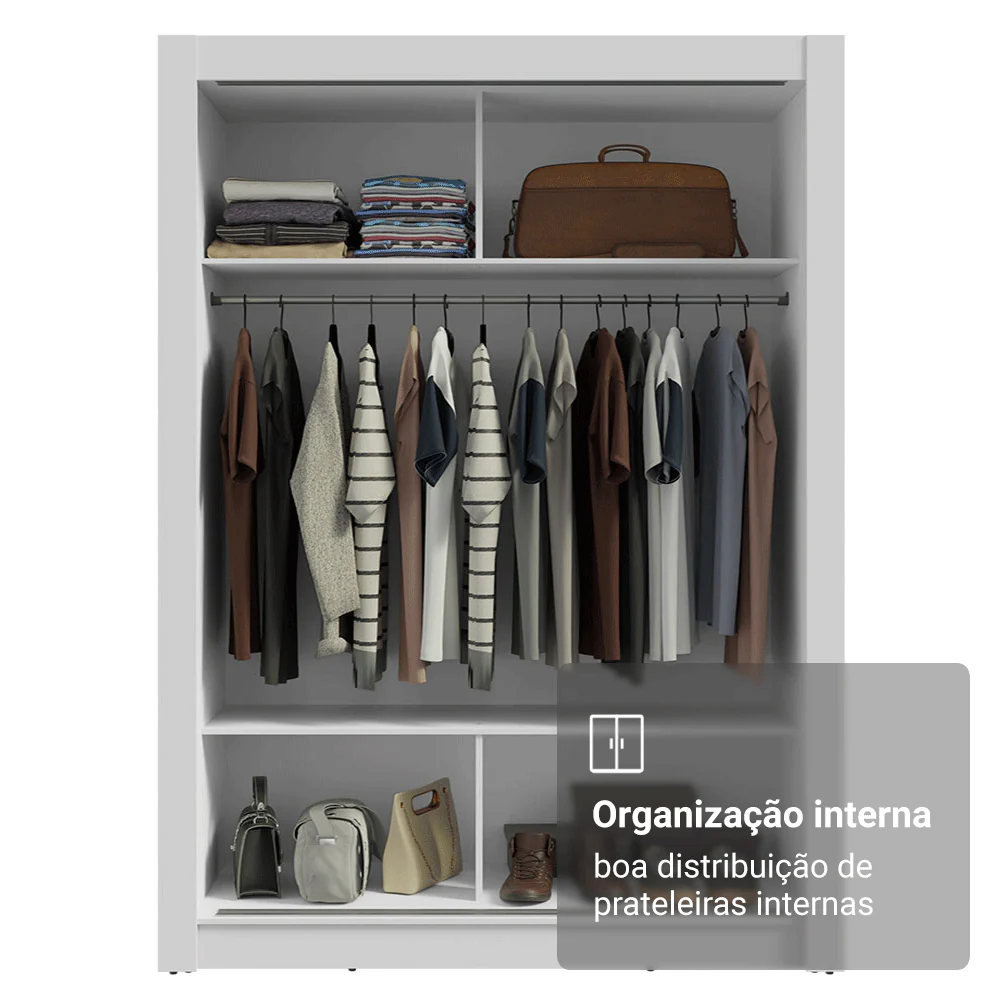 Guarda-Roupa Solteiro 2 Portas de Correr Branco Denver Madesa - Image 5