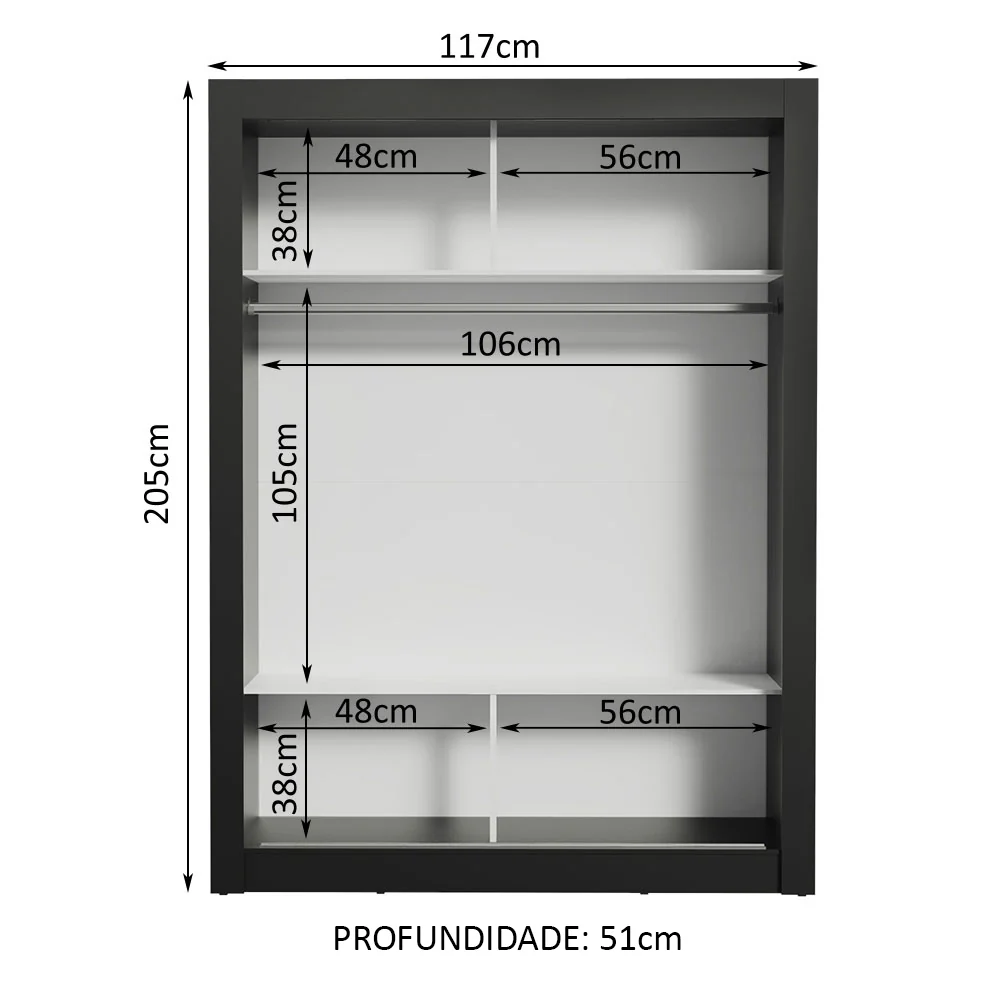 Guarda-Roupa Solteiro Madesa Denver 2 Portas de Correr com Espelho Preto/Rustic - Image 4