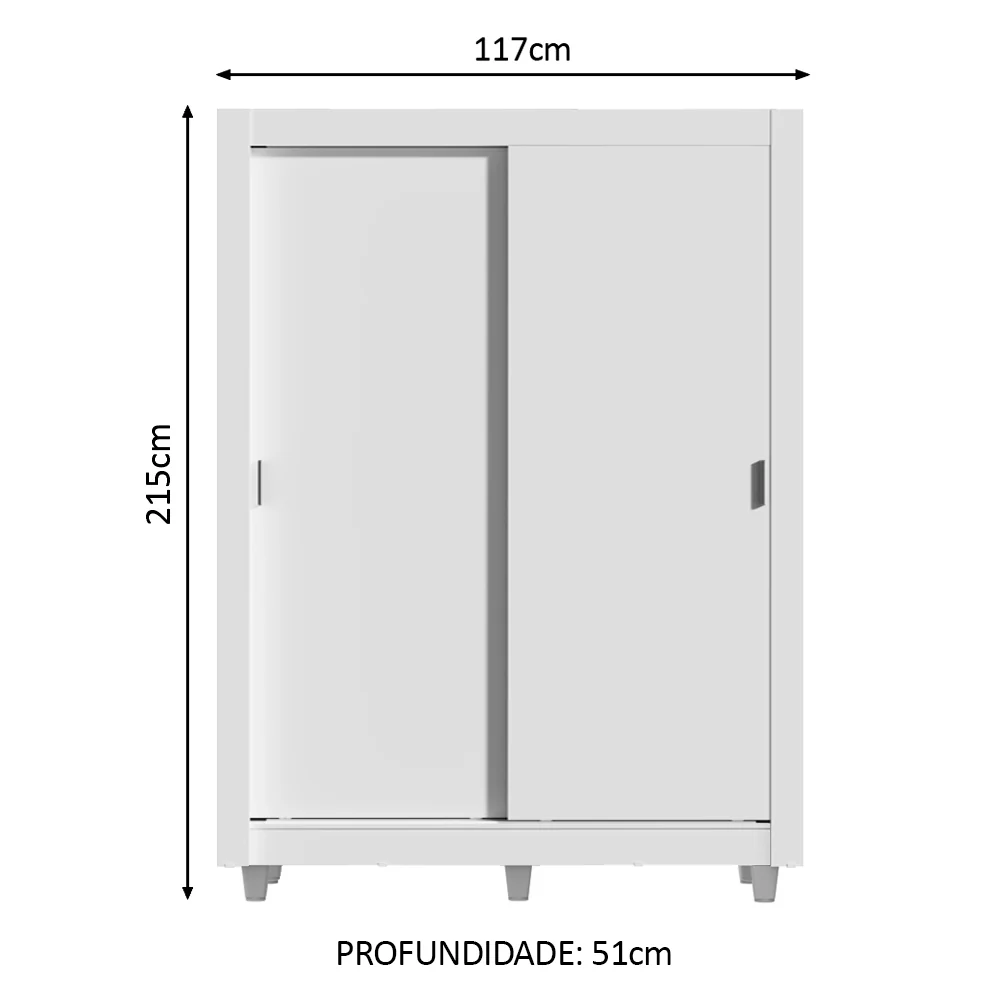 Guarda-Roupa Solteiro Madesa Denver 2 Portas de Correr com Pés Branco - Image 3