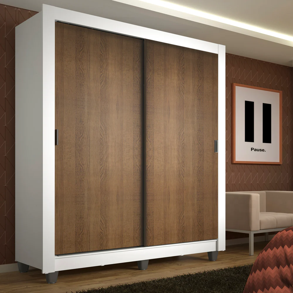 Guarda-Roupa Solteiro Madesa Denver 2 Portas de Correr com Pés Branco/Rustic