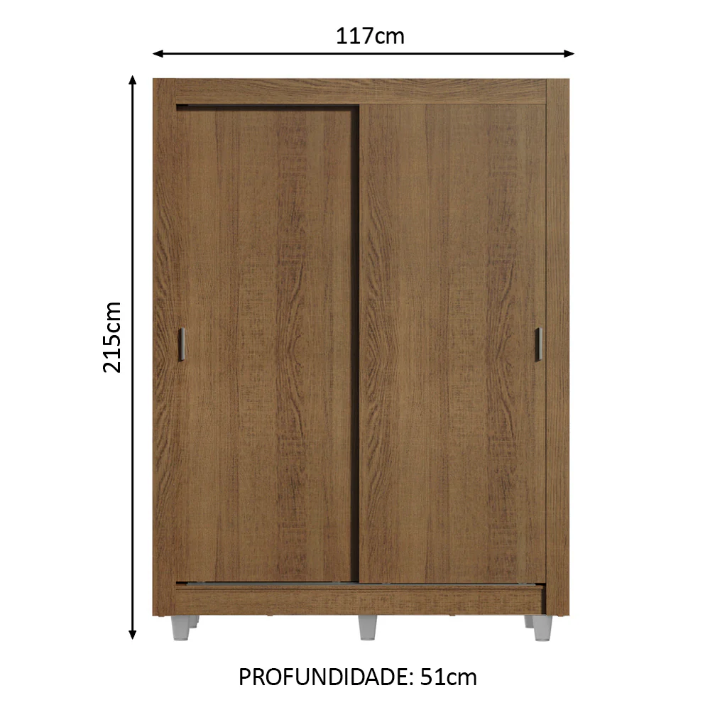 Guarda-Roupa Solteiro Madesa Denver 2 Portas de Correr com Pés Rustic - Image 3