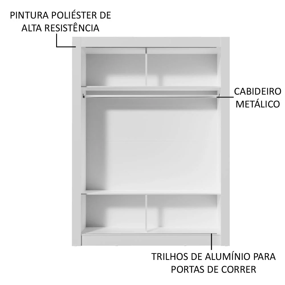 Guarda-Roupa Solteiro Madesa Denver 2 Portas de Correr de Espelho Branco - Image 6