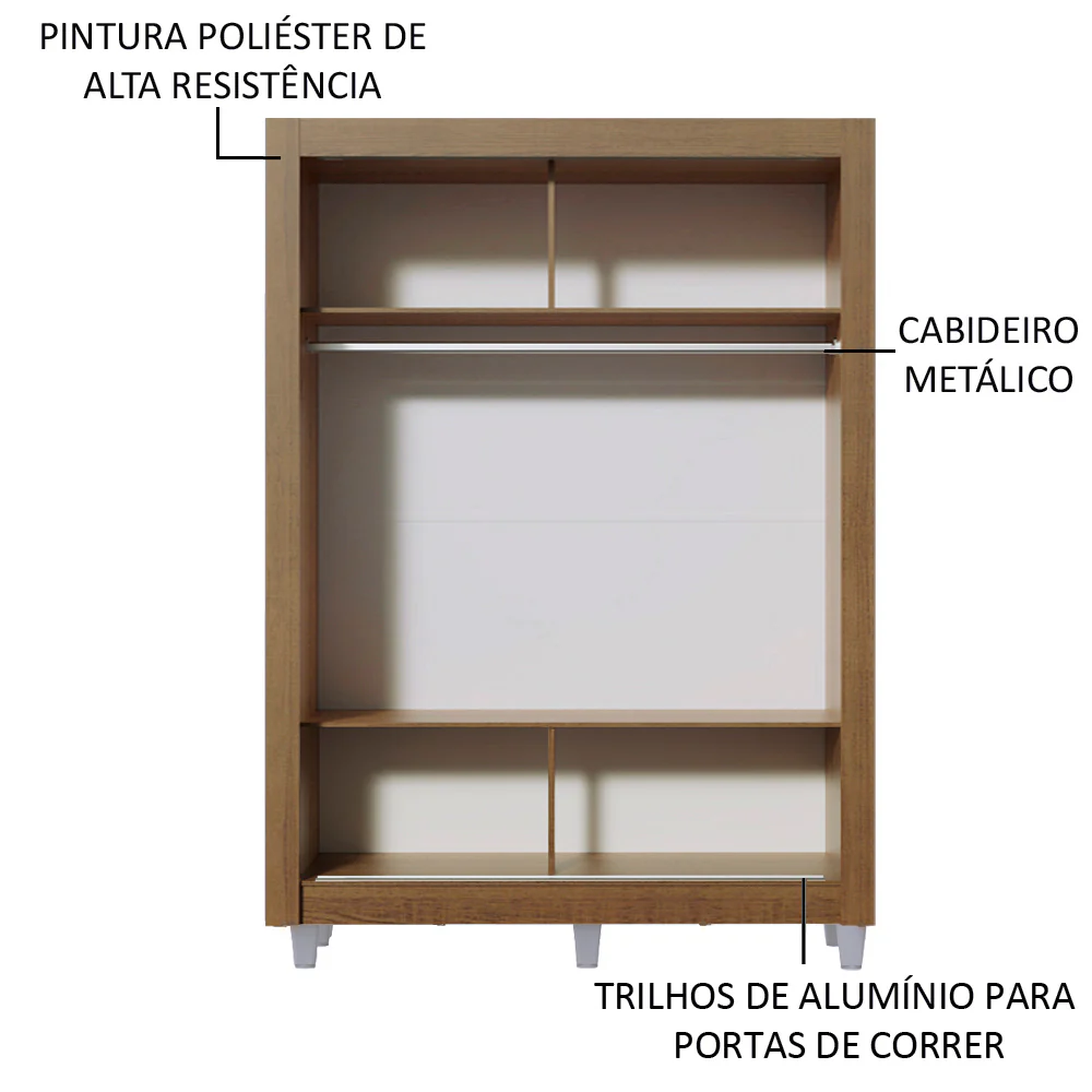 Guarda-Roupa Solteiro Madesa Denver 2 Portas de Correr de Espelho com Pés Rustic - Image 5