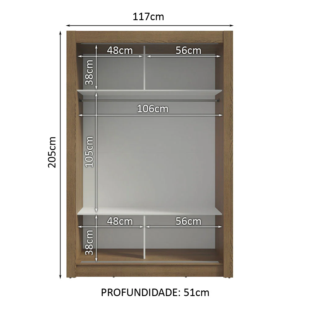 Guarda-Roupa Solteiro Madesa Denver 2 Portas de Correr Rustic/Preto - Image 4