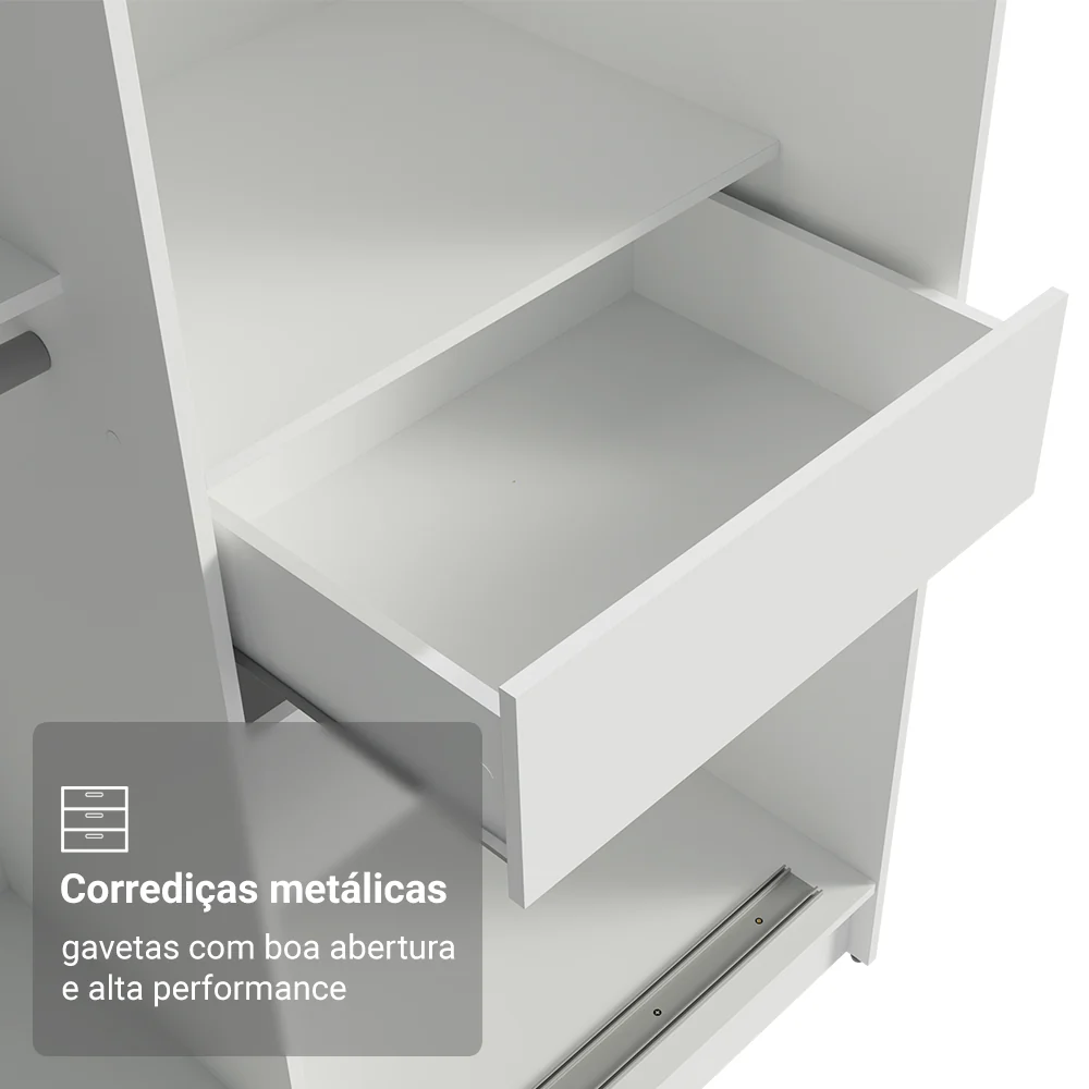 Guarda-Roupa Solteiro Madesa Tokio 2 Portas de Correr 2 Gavetas Branco/Preto - Image 6