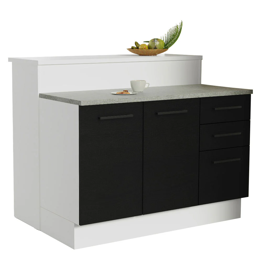 Ilha de Cozinha com Bancada e Balcão 120 cm Branco/Preto Agata Madesa - Image 2