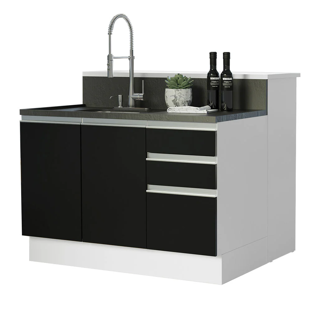 Ilha de Cozinha com Bancada e Balcão 120 cm Branco/Preto Glamy Madesa - Image 2
