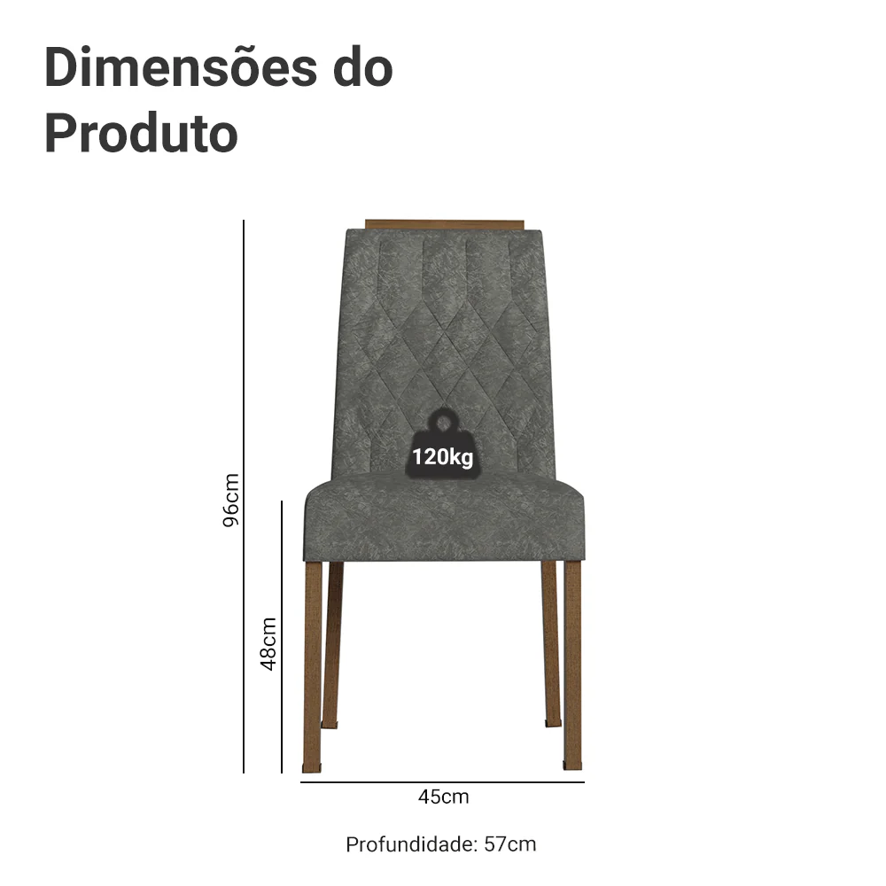 Kit 2 Cadeiras de Jantar 4256 com Espaldar Rustic/Silver Madesa - Image 3