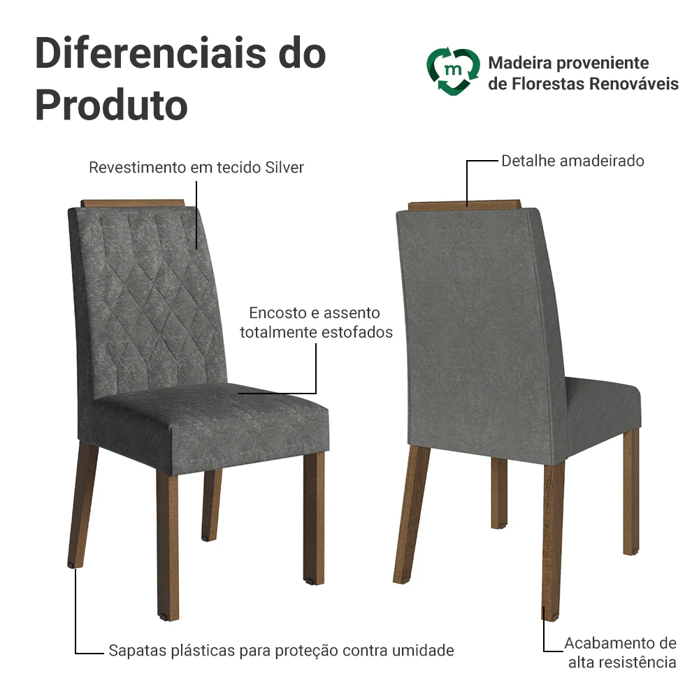 Kit 2 Cadeiras de Jantar 4256 com Espaldar Rustic/Silver Madesa - Image 4